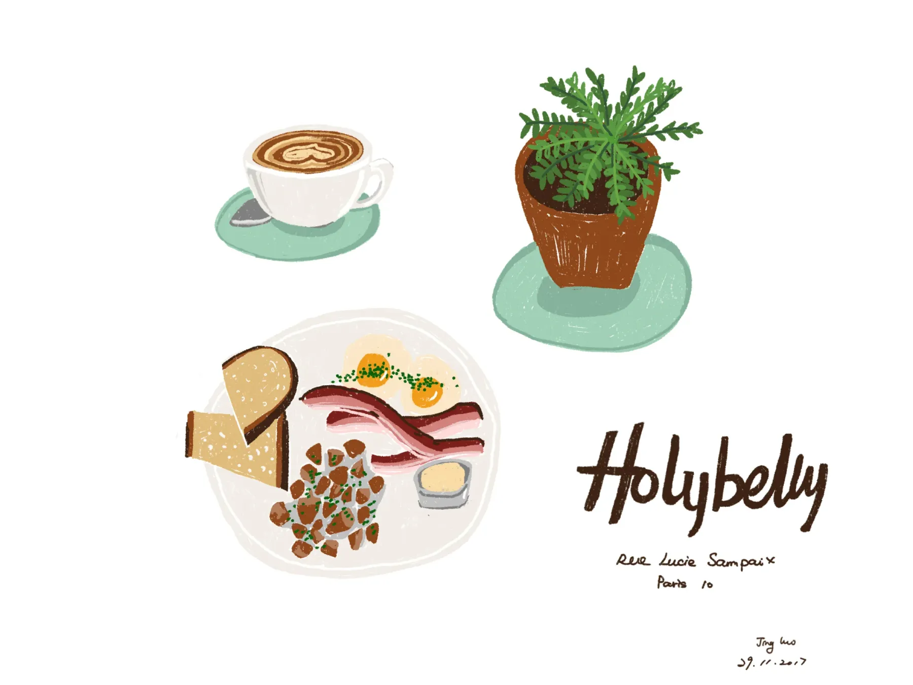 Holybelly breakfast, coffee, and plant graphics