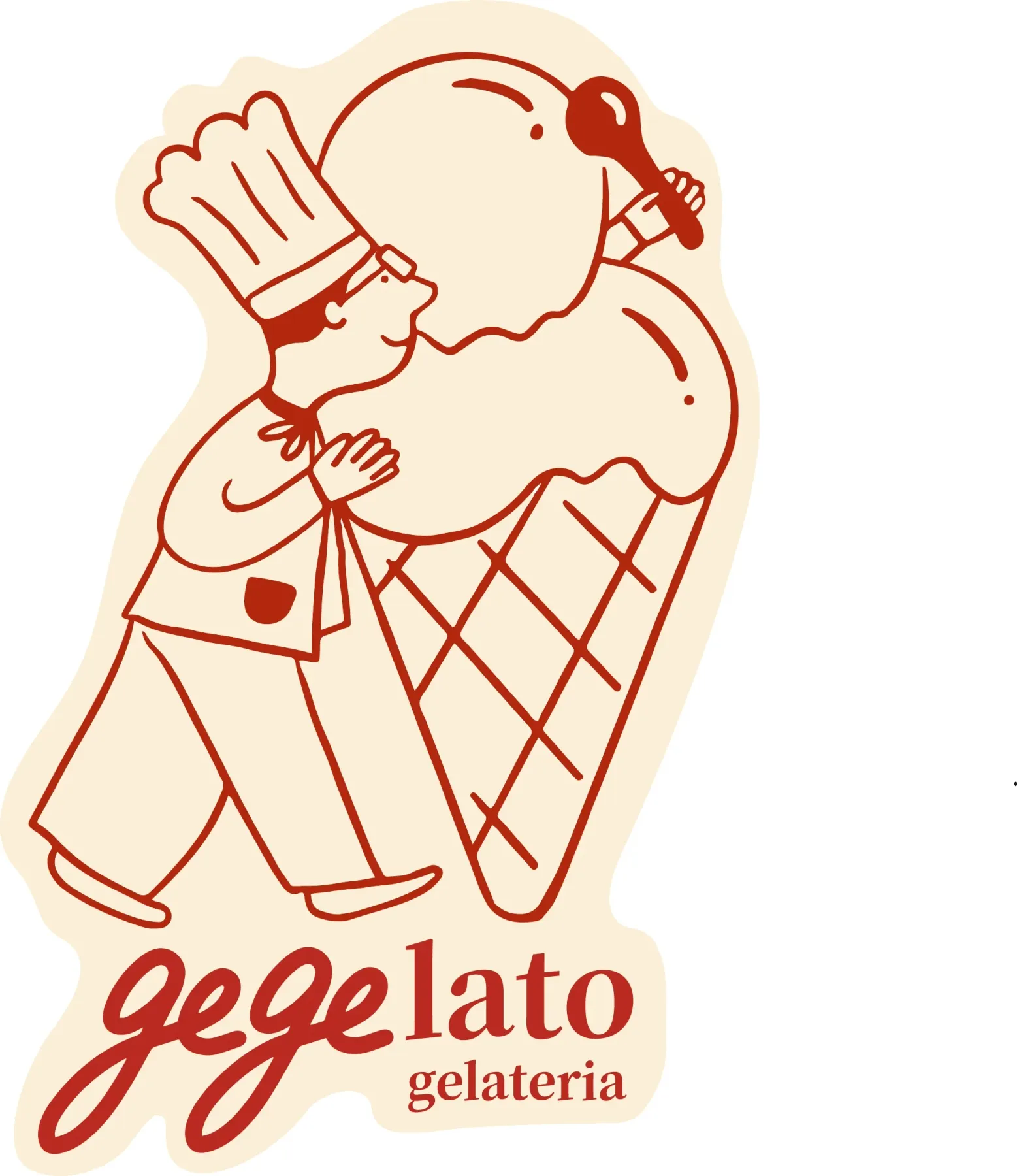 厨师冰淇淋角色与Gegelato字标贴纸图形
