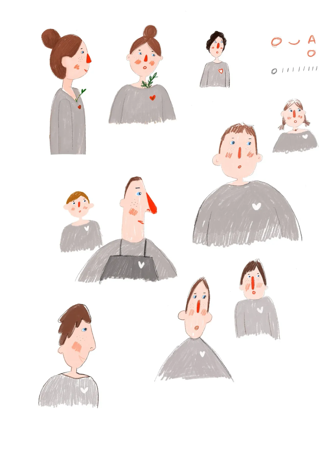 Portrait studies exploring varied faces and character shapes