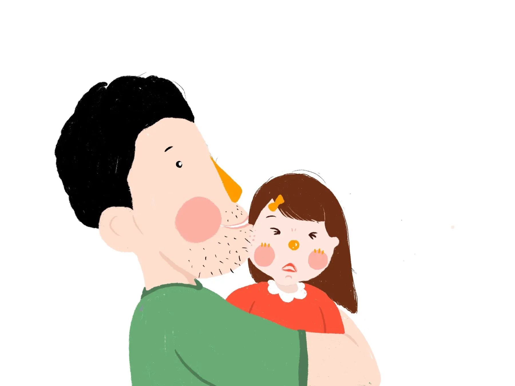Family scene of a father kissing his child