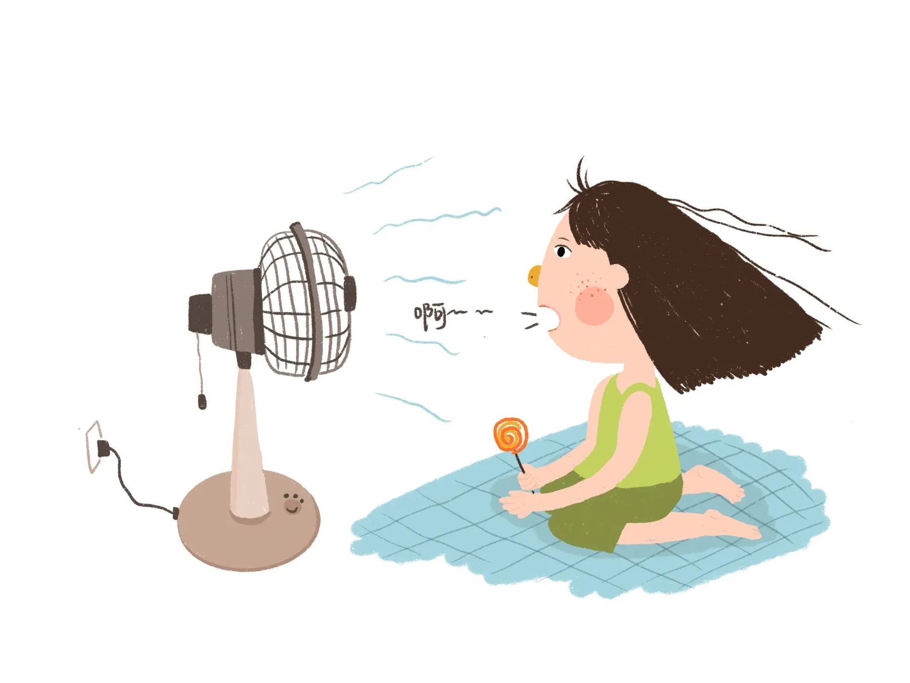 Child sitting in front of a fan